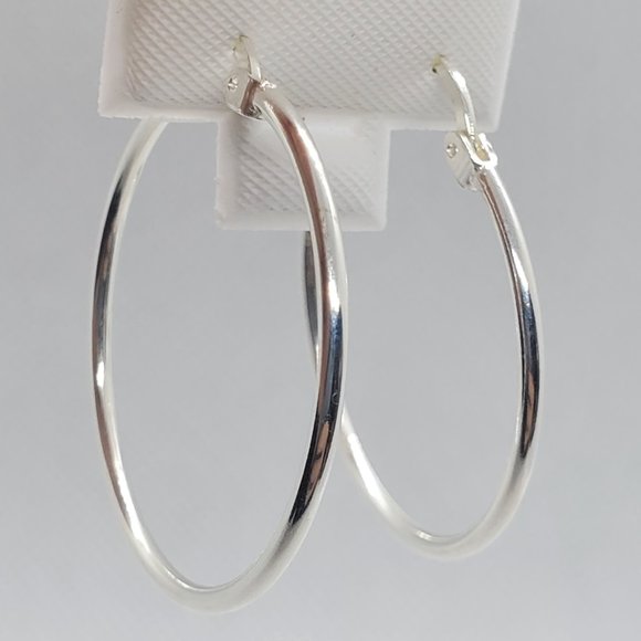 Silver 925 High Polished Hoop Earrings 1.5mm - Picture 5 of 11